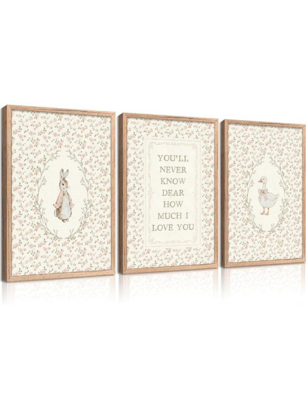 Vintage Animal Nursery Wall Art - Cute Bunny & Silly Goose Decor, Floral Print